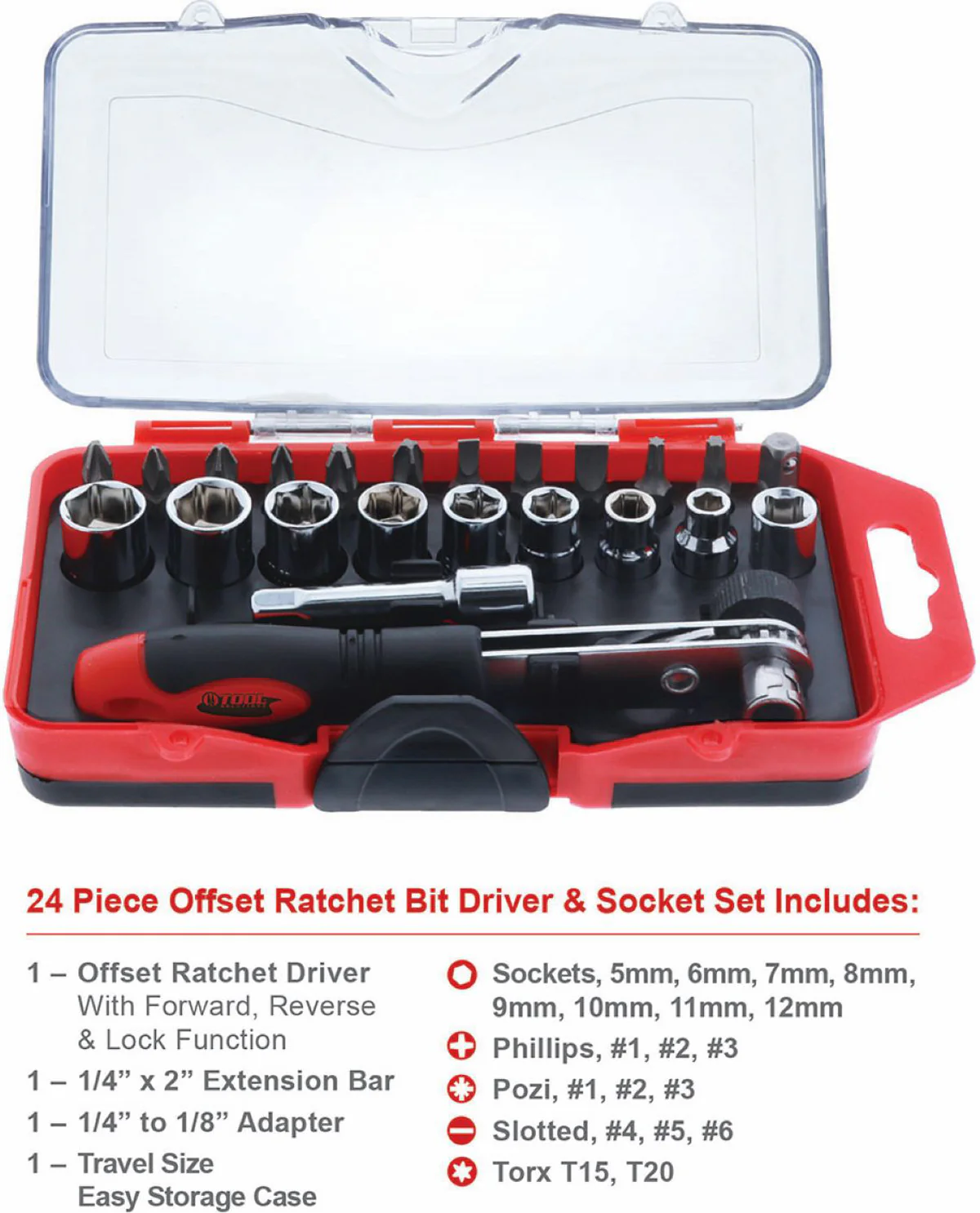 24 Piece Offset Ratchet Bit Driver & Socket Set - Image 2