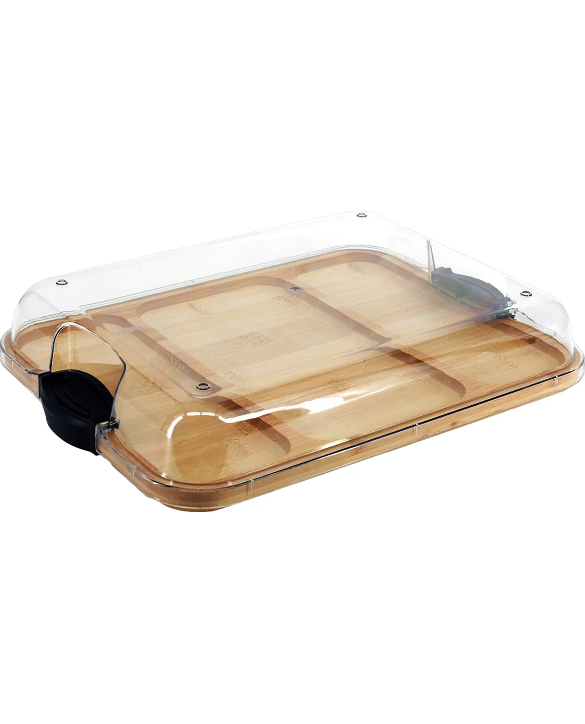 3 Section Bamboo Serving Tray With Lid - Image 2