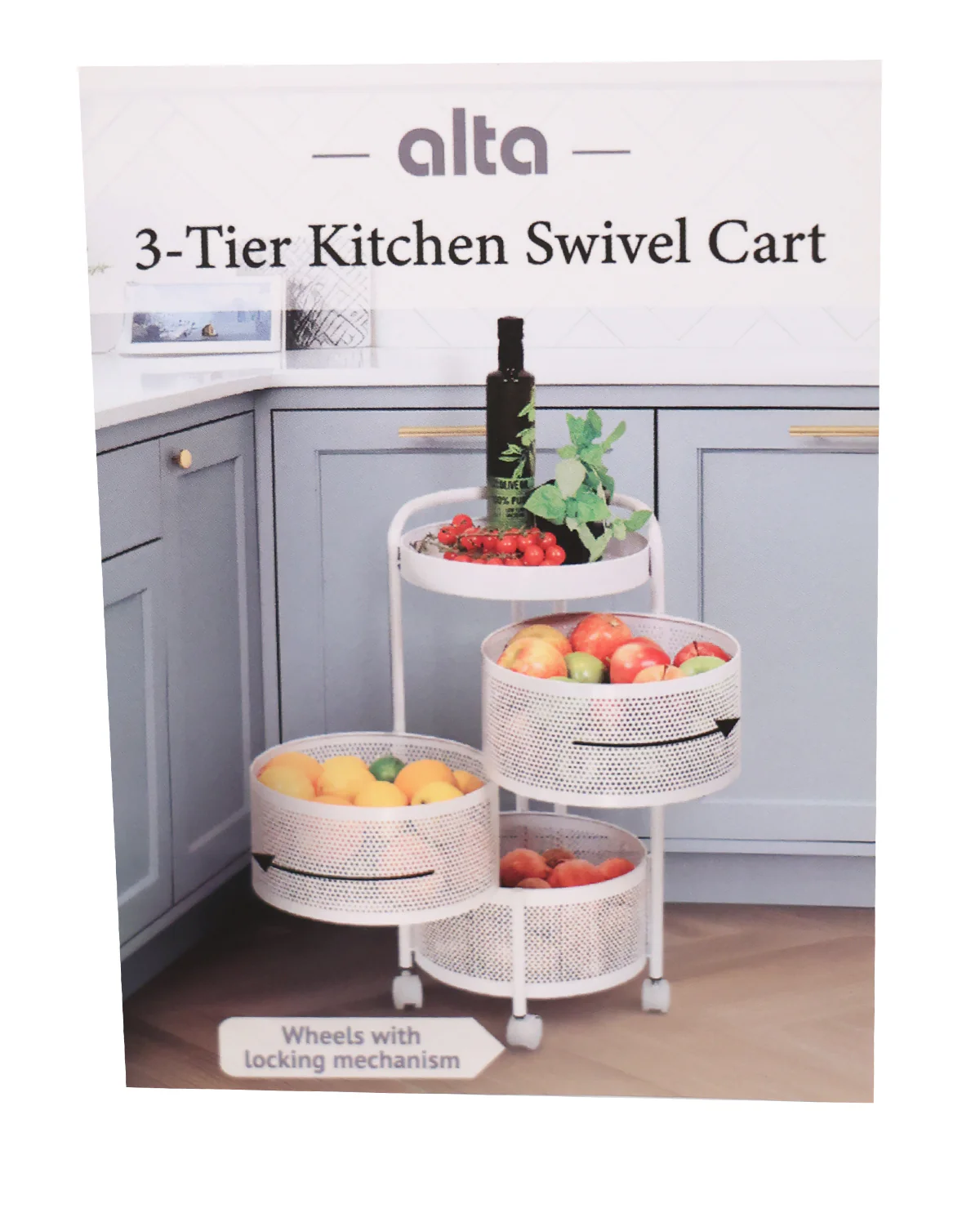 3-Tier White Metal Rolling Cart - Image 2