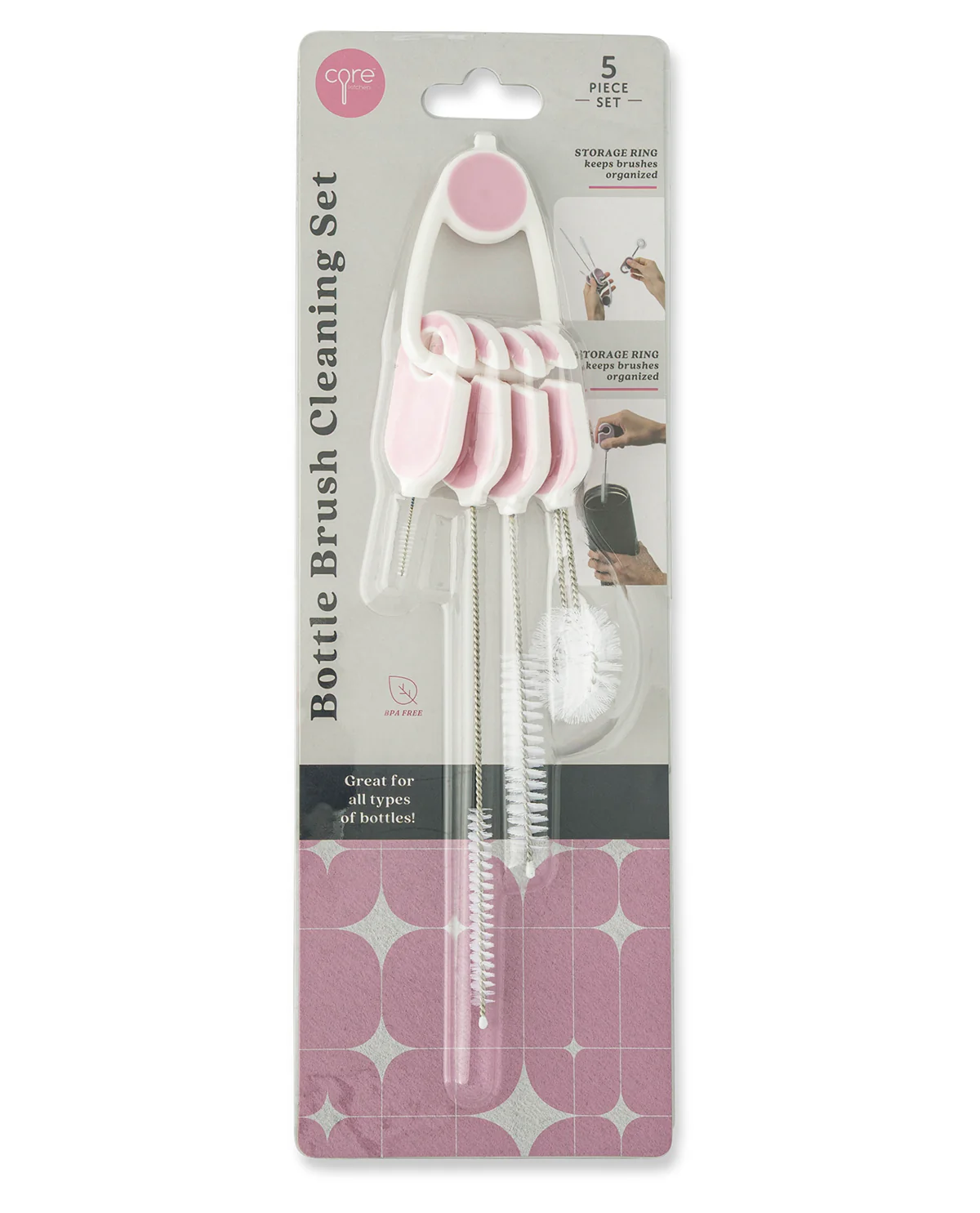 4pc Bottle Brush Cleaning Set - White/Lavender - Image 2