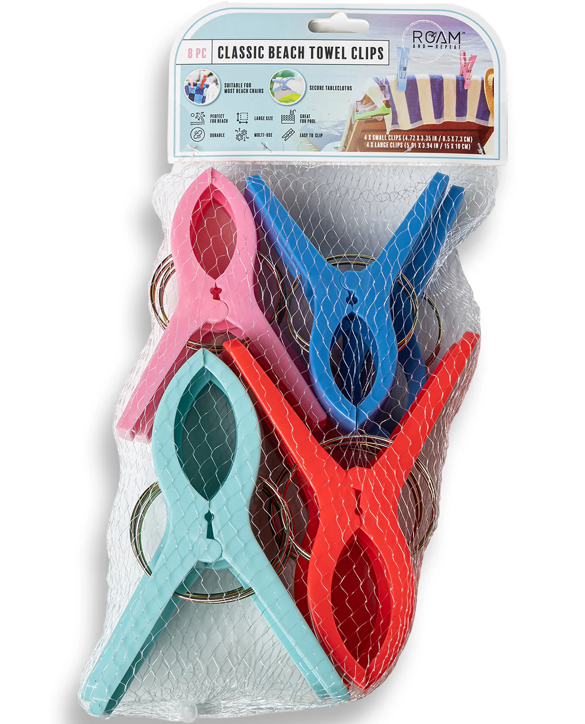 8pk Mixed Classic Beach Towel Clip Asst Colors - Image 2