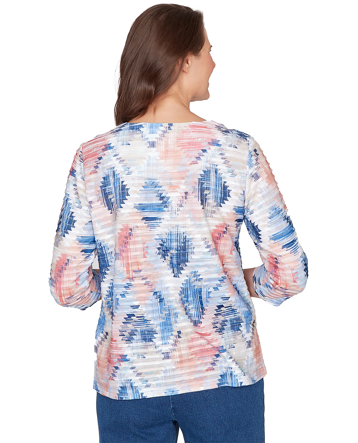 Alfred Dunner Austin Aztec Diamond Knit Top Blue Multi - Image 2