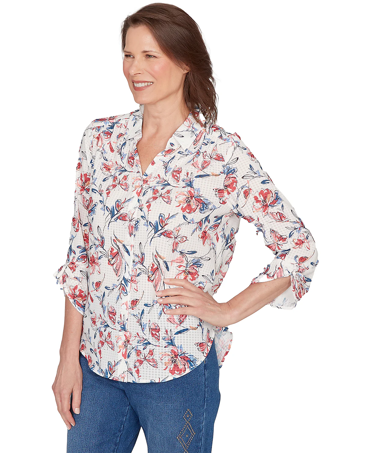 Alfred Dunner Austin Etch Floral Butterfly Top Azalea - Image 3