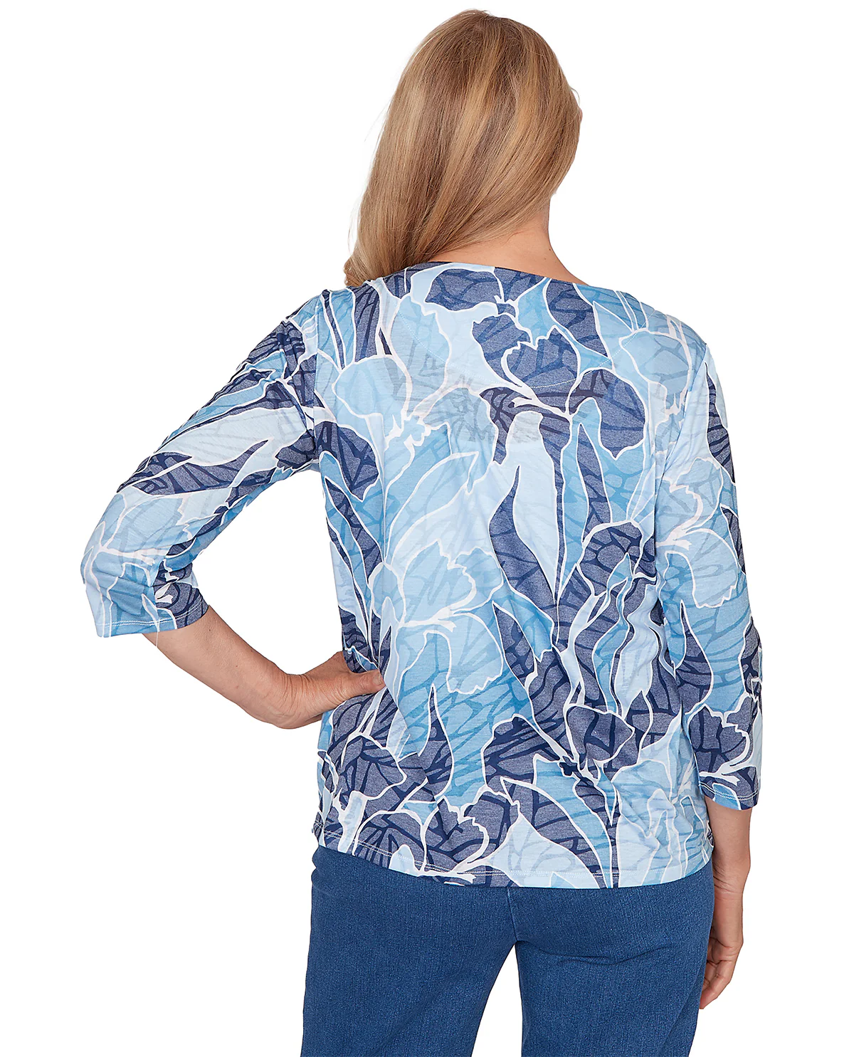 Alfred Dunner Austin Monotone Patch Knit Top Blue - Image 2