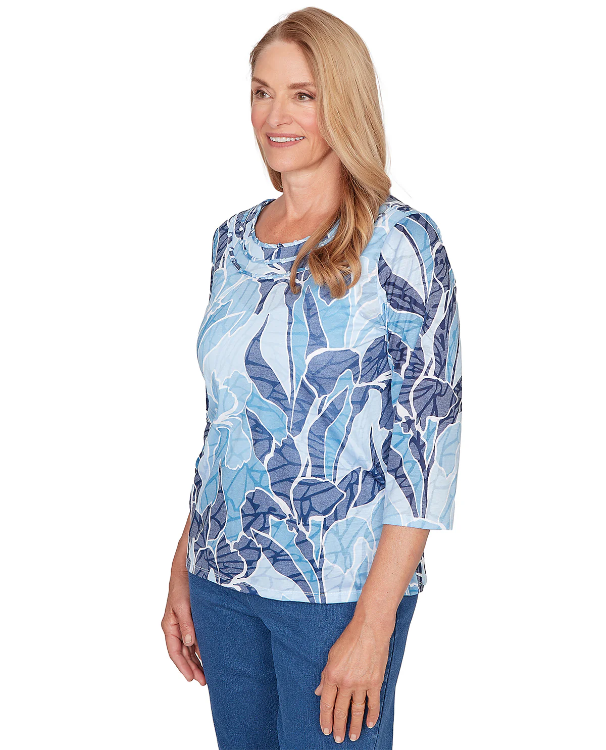 Alfred Dunner Austin Monotone Patch Knit Top Blue - Image 3