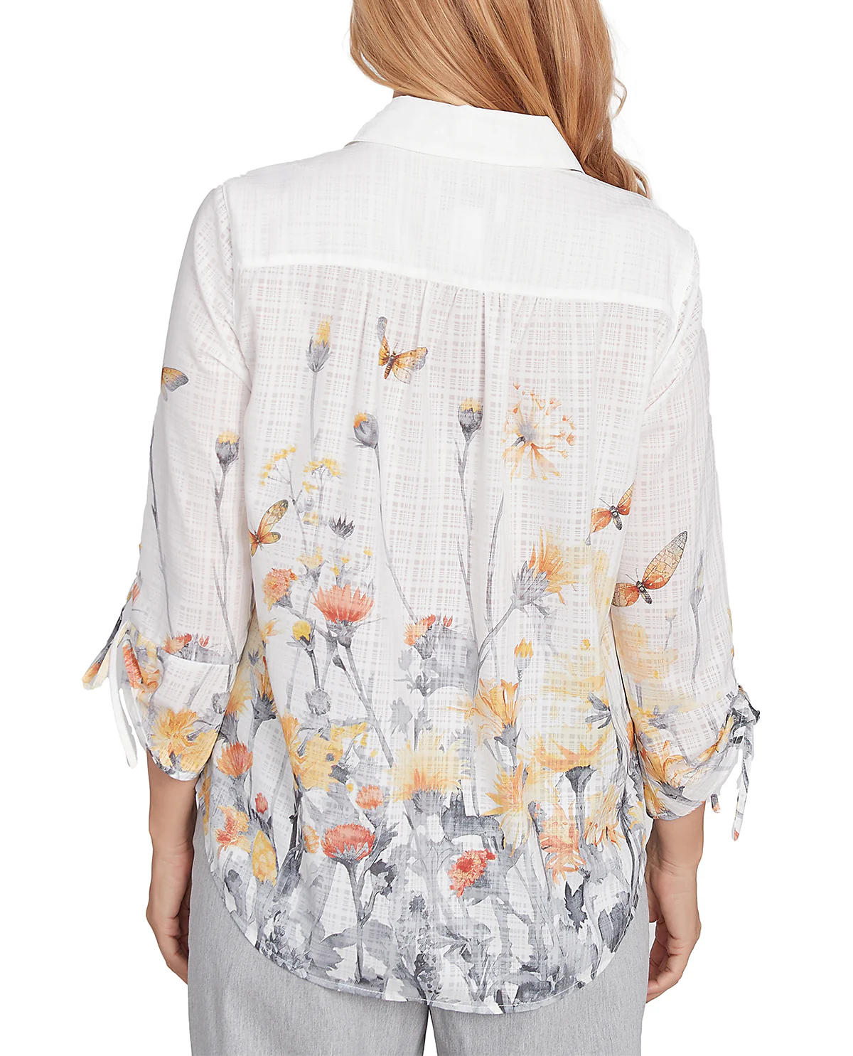 Alfred Dunner Dress Code Petite Butterfly Floral Top White - Image 2