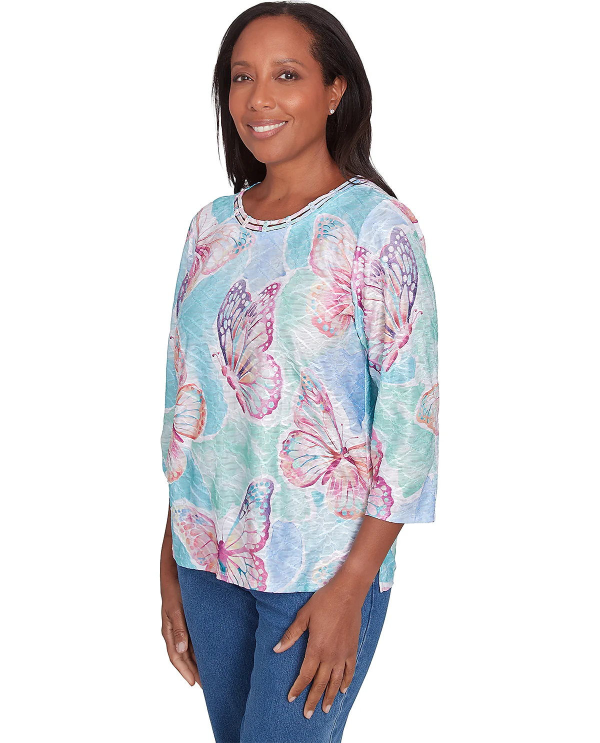 Alfred Dunner Classic Butterfly Knit Top Pink Multi - Image 3