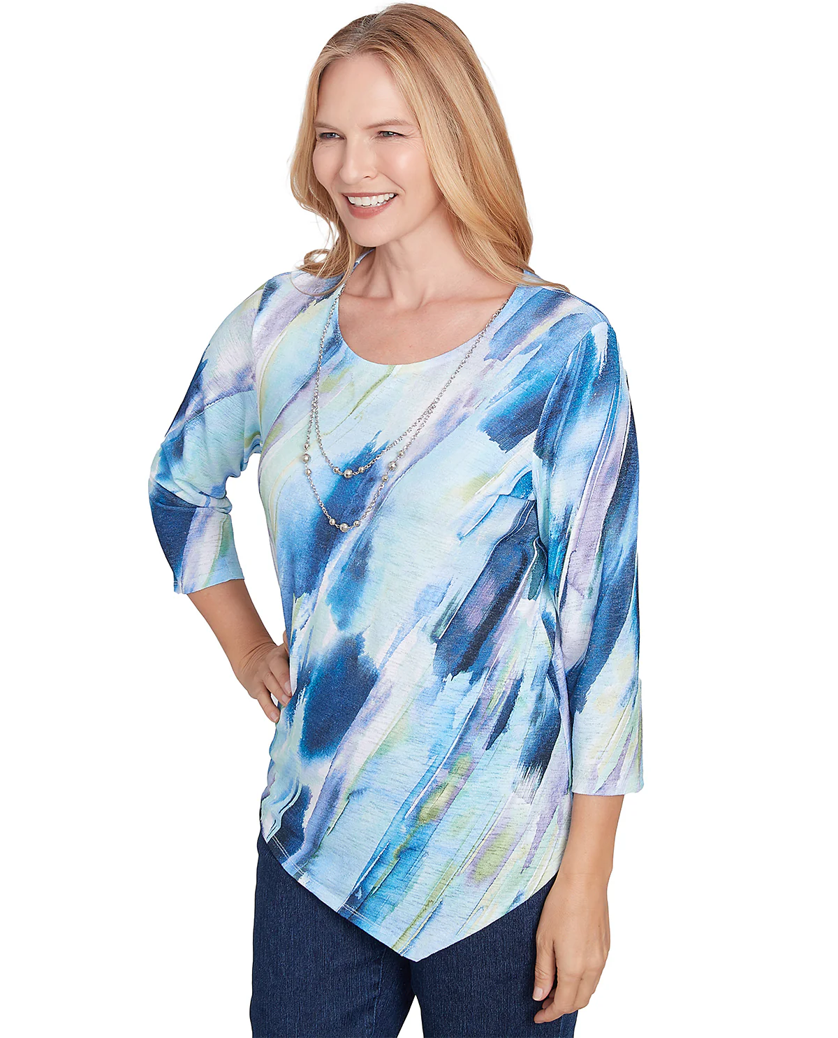 Alfred Dunner Classic Knit Top Navy Multi - Image 3