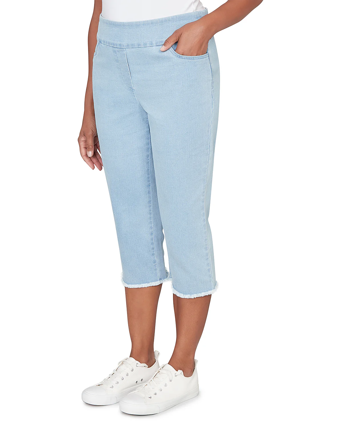 Alfred Dunner Pastel Story Denim Fringe Capri - Image 2