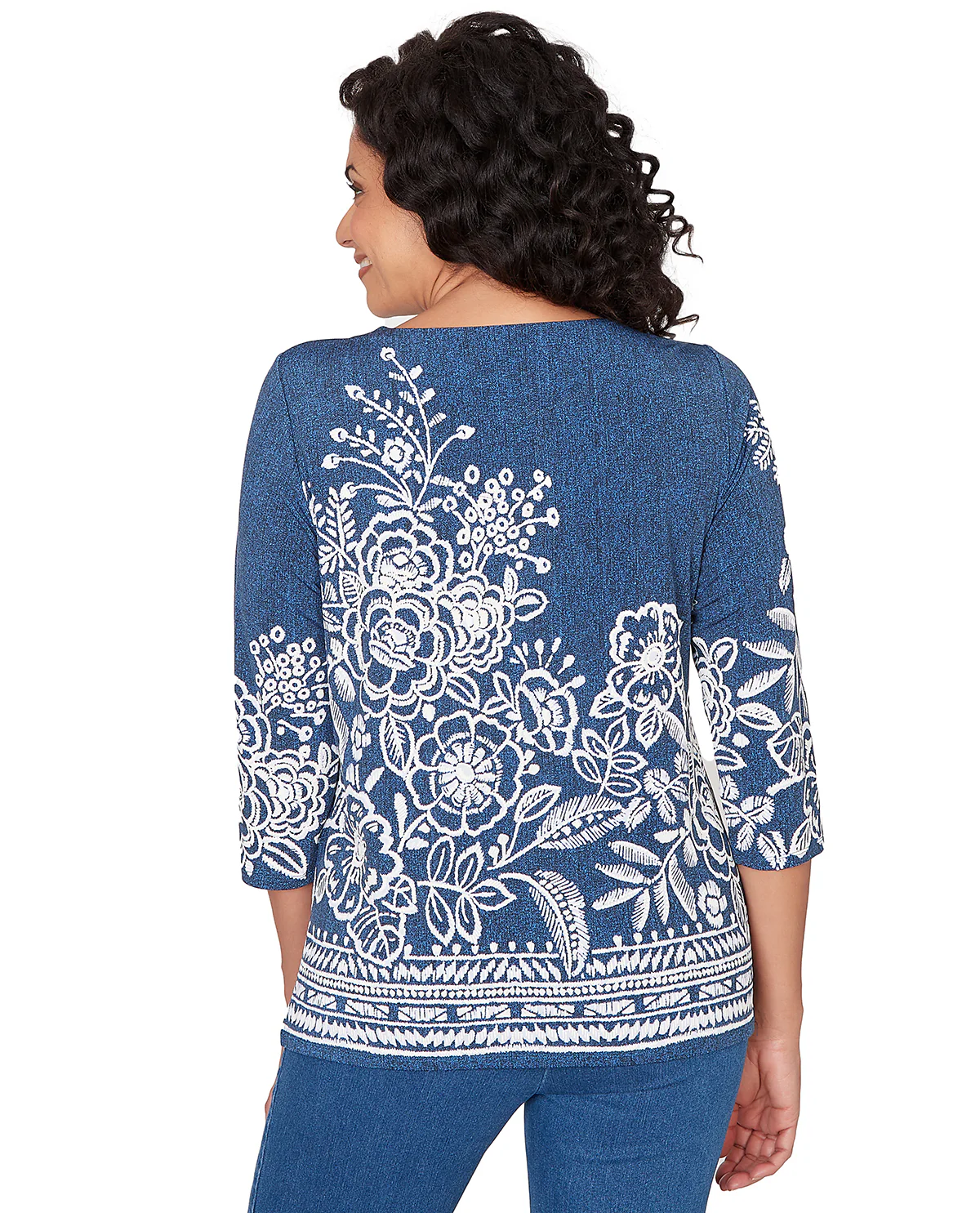 Alfred Dunner Pastel Story Etched Floral Top Denim - Image 3
