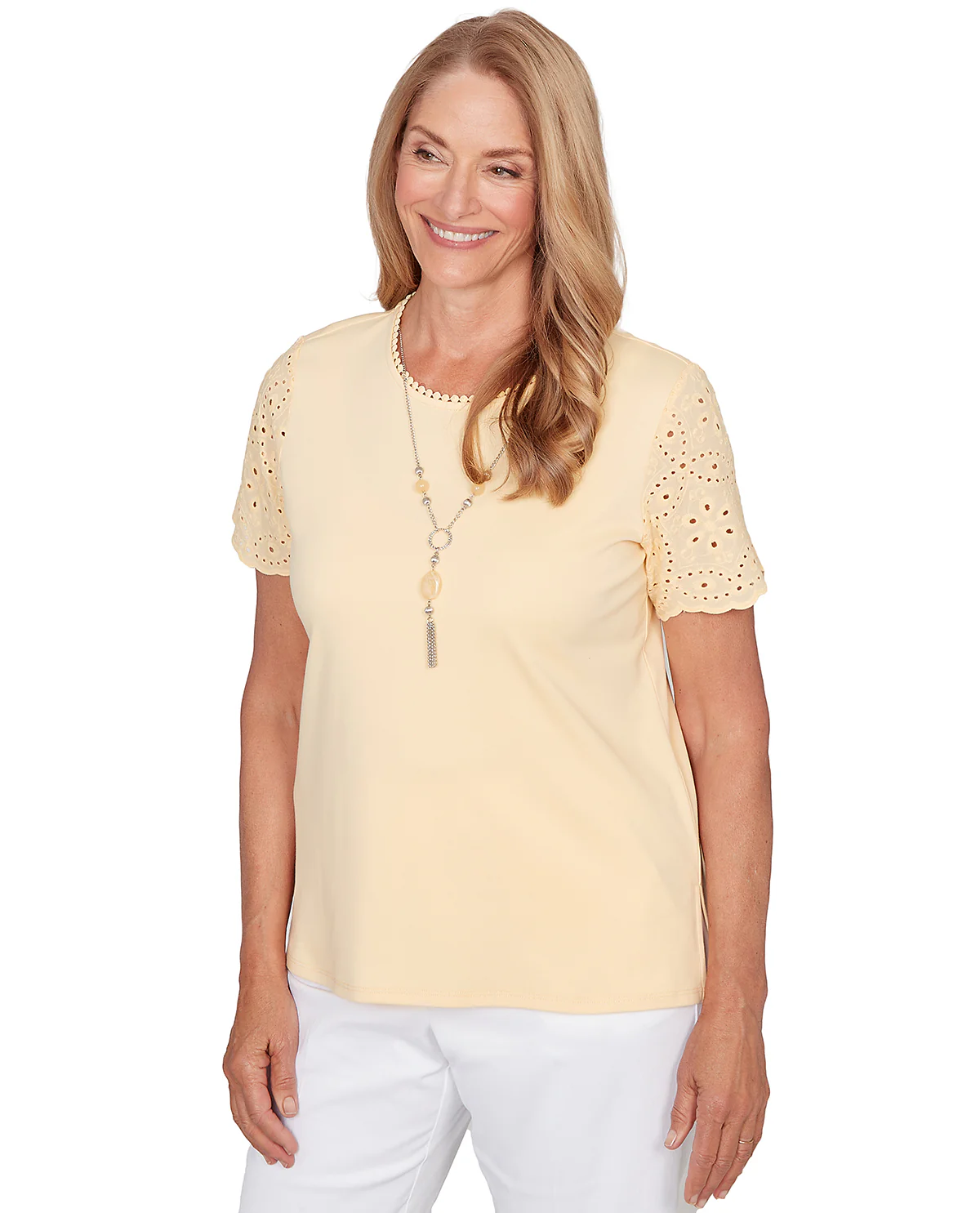 Alfred Dunner Pastel Story Solid Eyelet Top - Image 5