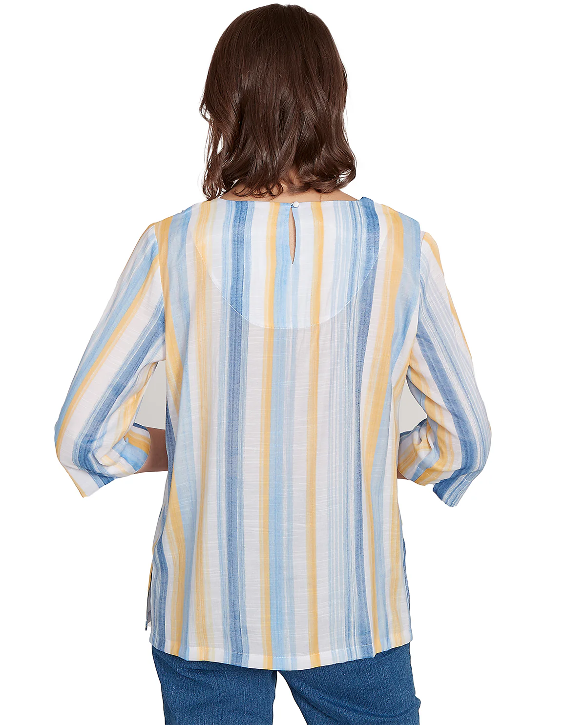 Alfred Dunner Flower Power Striped Lace Neck Top Blue Multi - Image 2