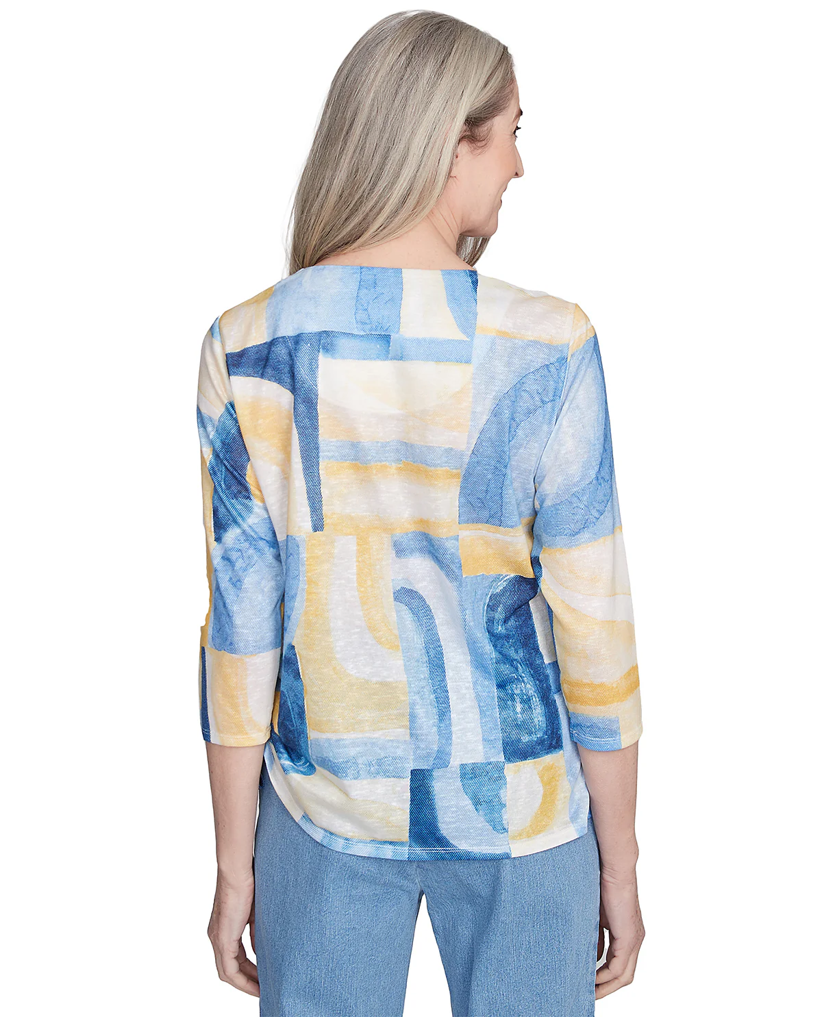 Alfred Dunner Flower Power Watercolor Patchwork Top Blue Multi - Image 2