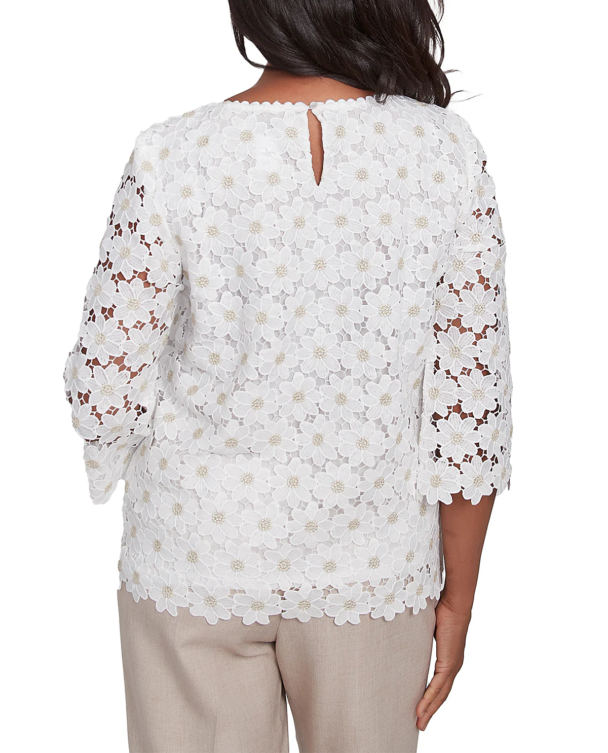 Alfred Dunner Kensington Garden Petite Woven Lace Top Ivory - Image 4