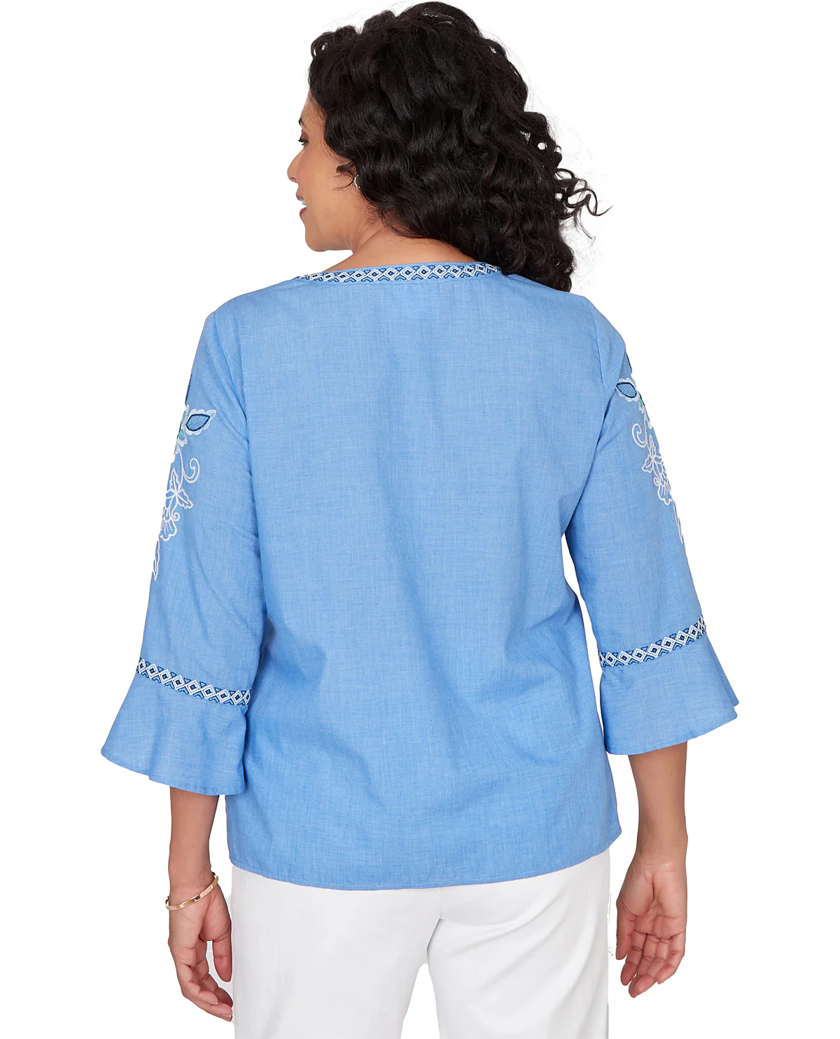 Alfred Dunner Mykonos Floral Embroidered Top Lt Blue - Image 2