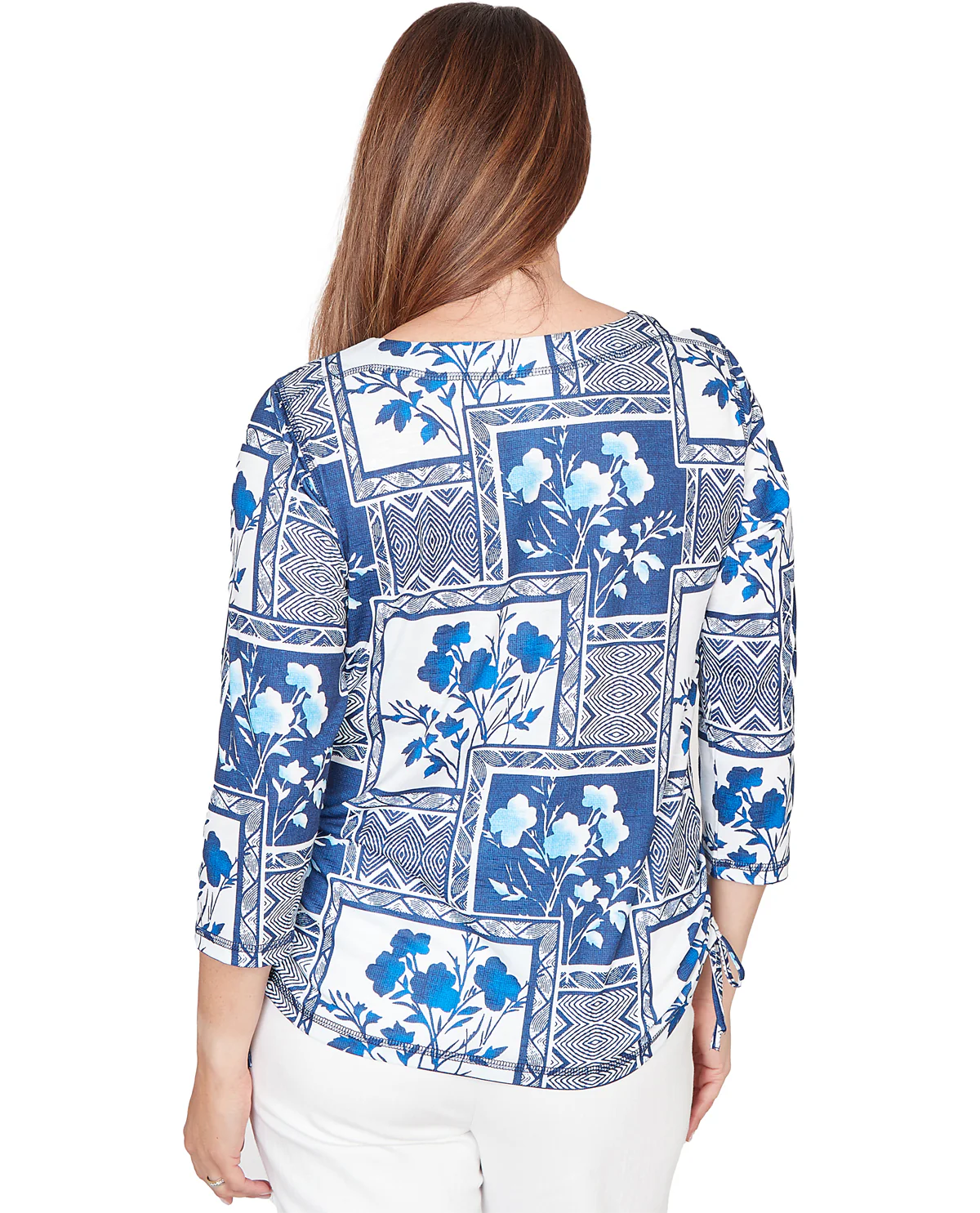 Alfred Dunner Mykonos Framed Floral Knit Top Blue - Image 2