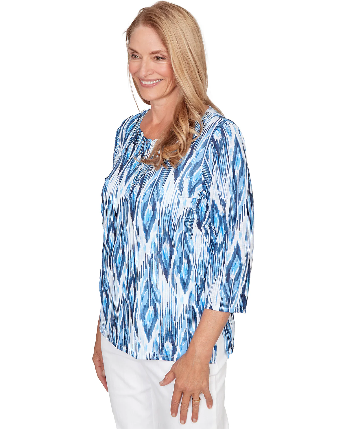Alfred Dunner Mykonos Ikat Knit Top Blue Multi - Image 3