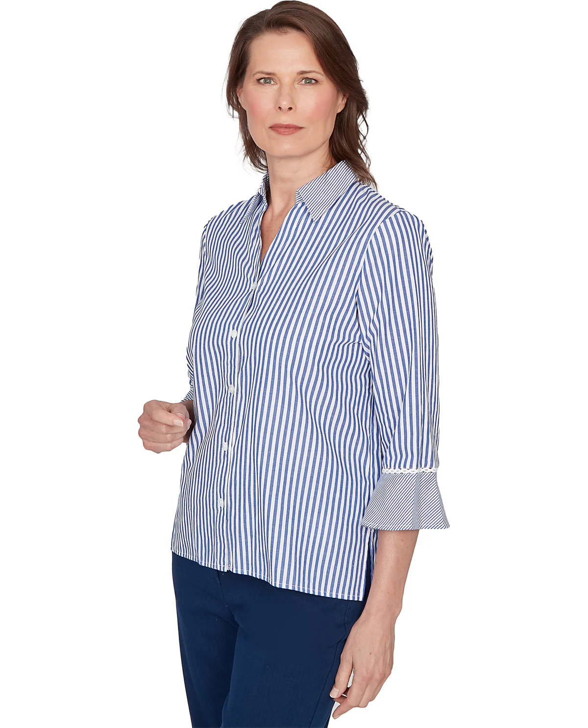 Alfred Dunner Mykonos Mixed Stripe Woven Top Blue Multi - Image 3