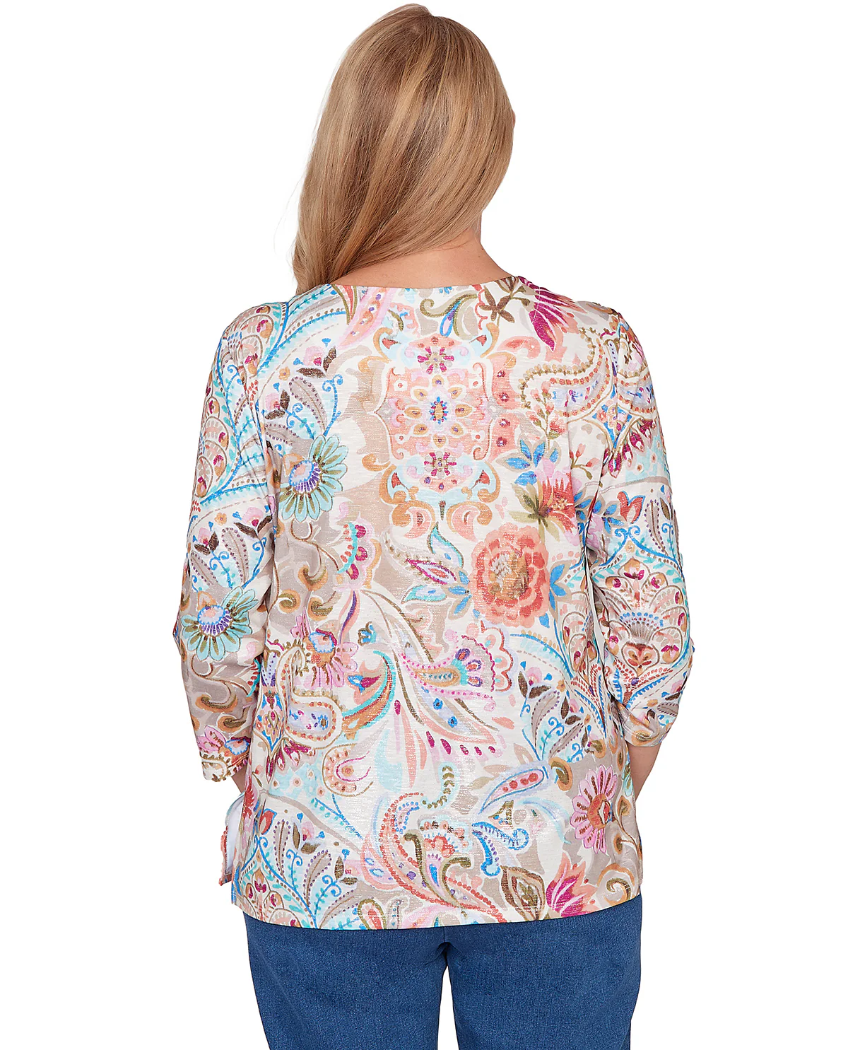 Alfred Dunner Pastel Story Paisley Floral Top Tan - Image 2