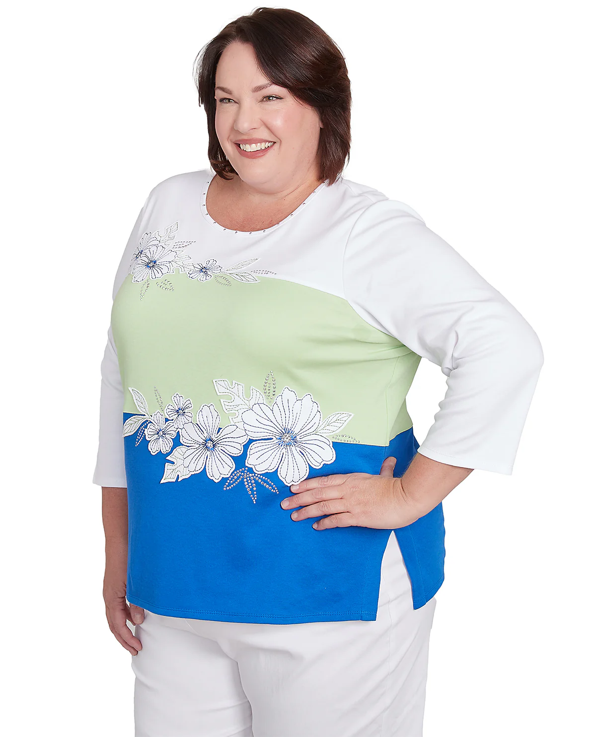 Alfred Dunner Parrot Cay Knit Top Cobalt Multi - Image 3