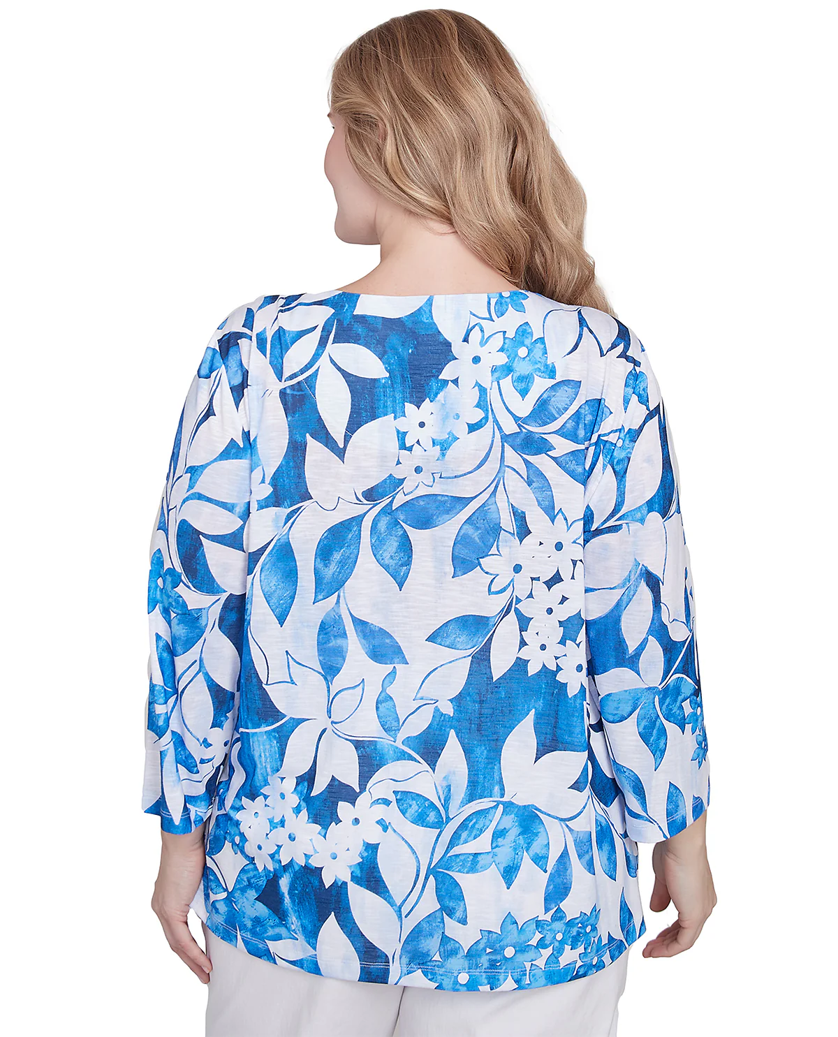 Alfred Dunner Parrot Cay Floral Knit Top Cobalt - Image 2