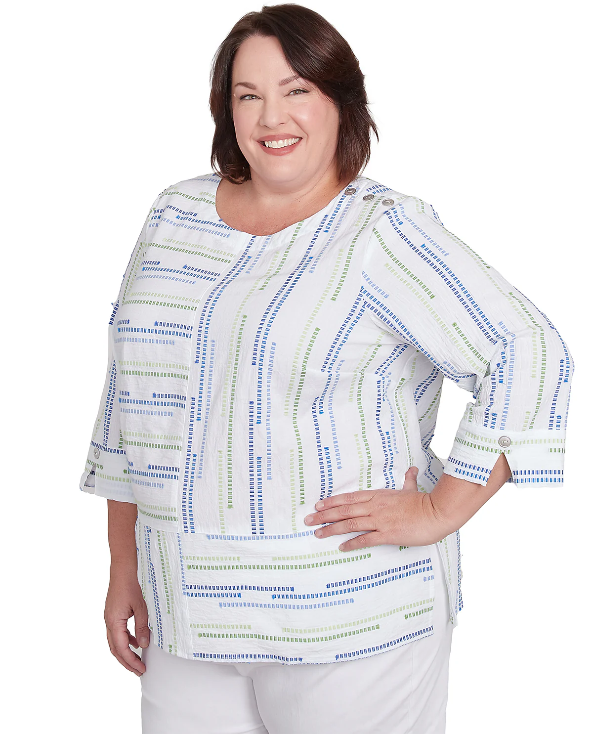 Alfred Dunner Parrot Cay Jacquard Woven Top Cobalt Multi - Image 3
