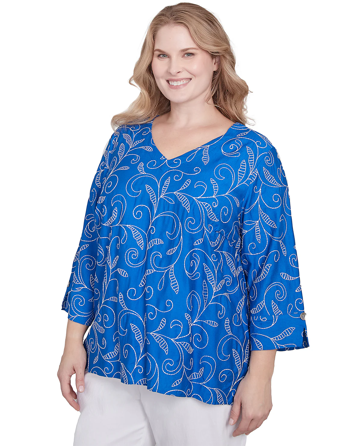 Alfred Dunner Parrot Cay Woven Top Cobalt - Image 3