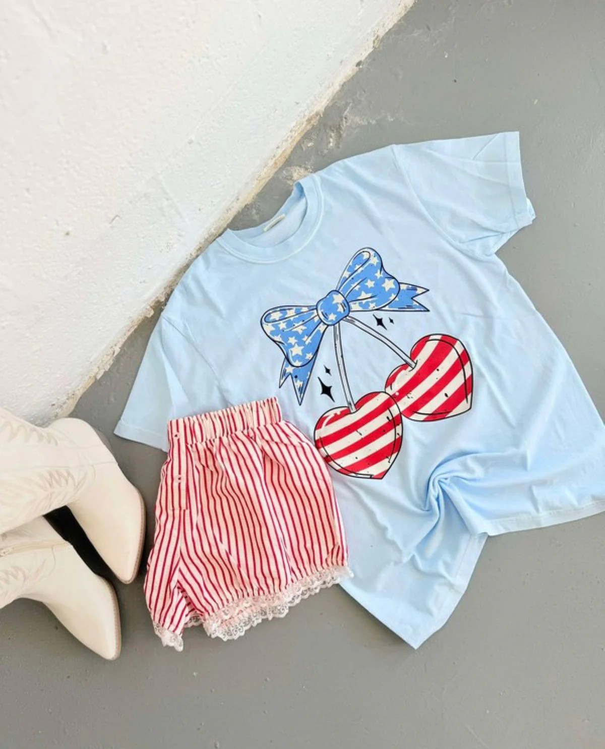 Americana Cherries Tee Lt Blue - Image 2
