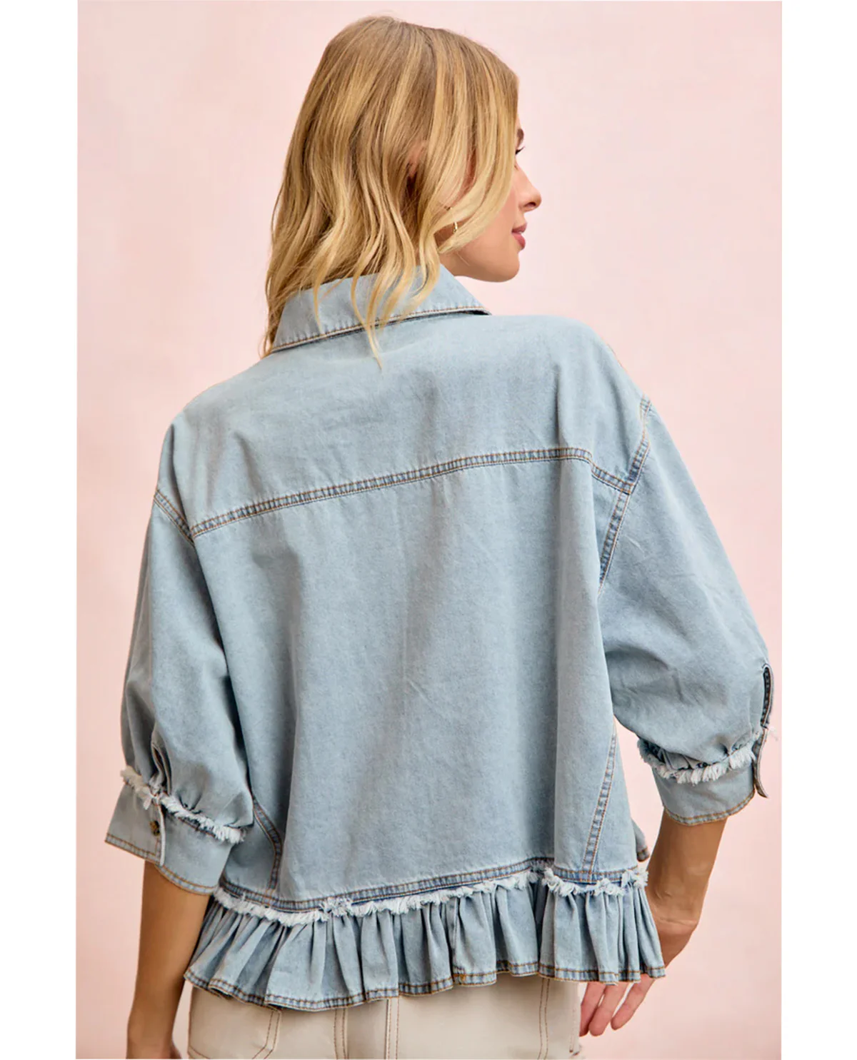 Bibi Washed Denim Ruffle Hem Top - Image 2