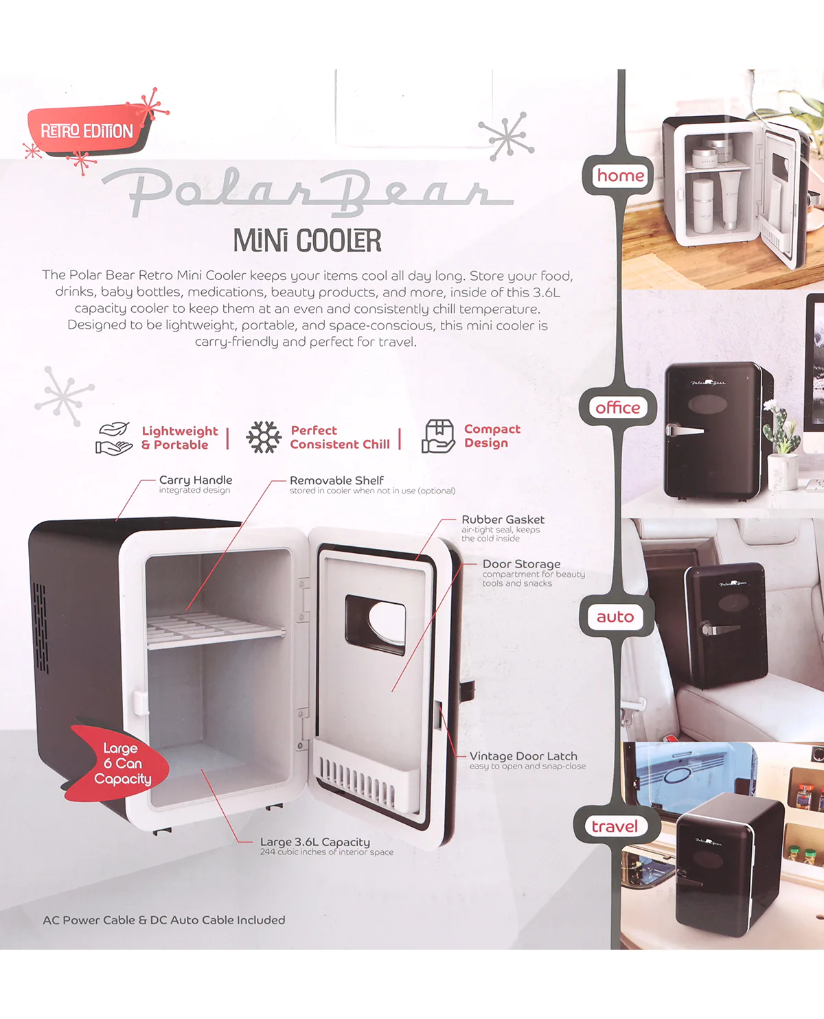 Polar Bear Black Retro Edition Mini Fridge - Image 3