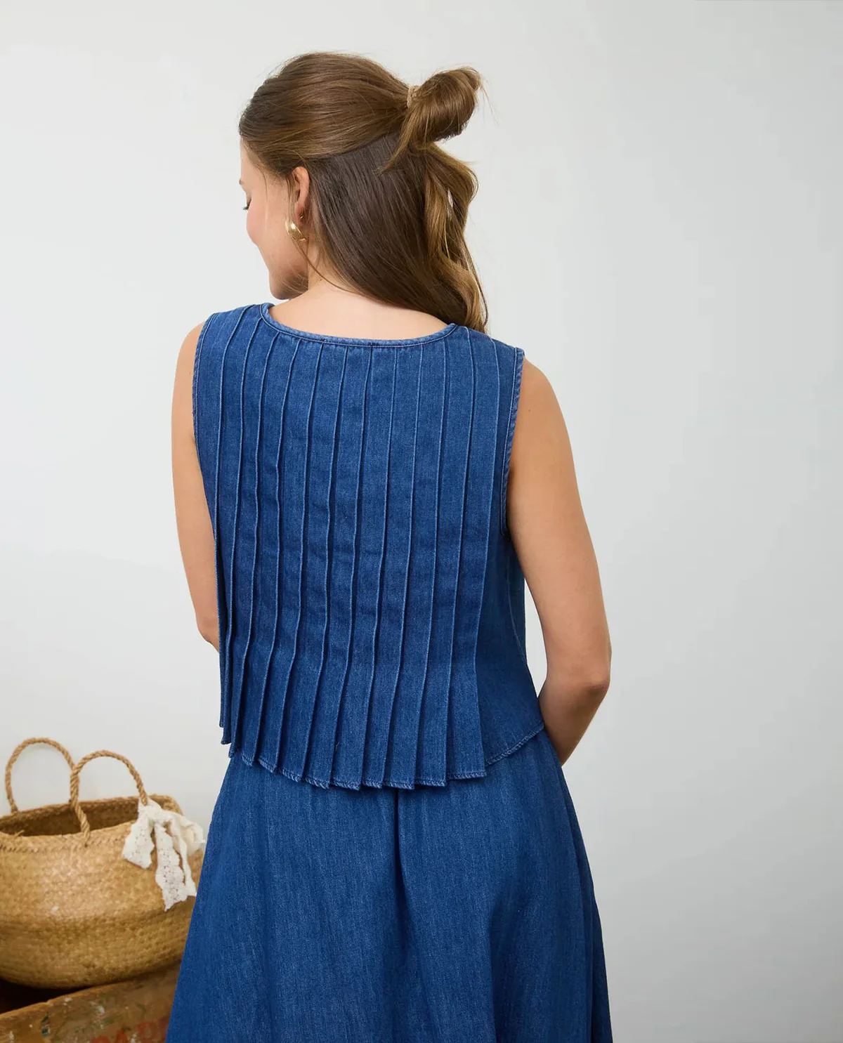 Blu Pepper Pleat Tie Front Top Denim - Image 2