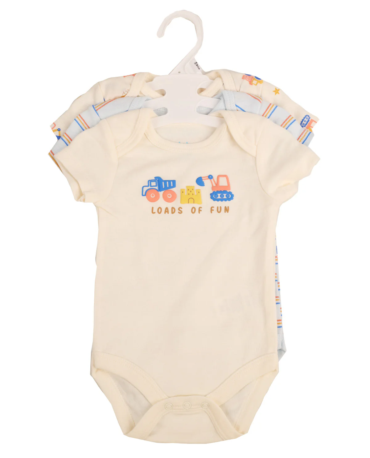 Baby Views 3 Pack Bodysuits - Cream Trucks - Image 2