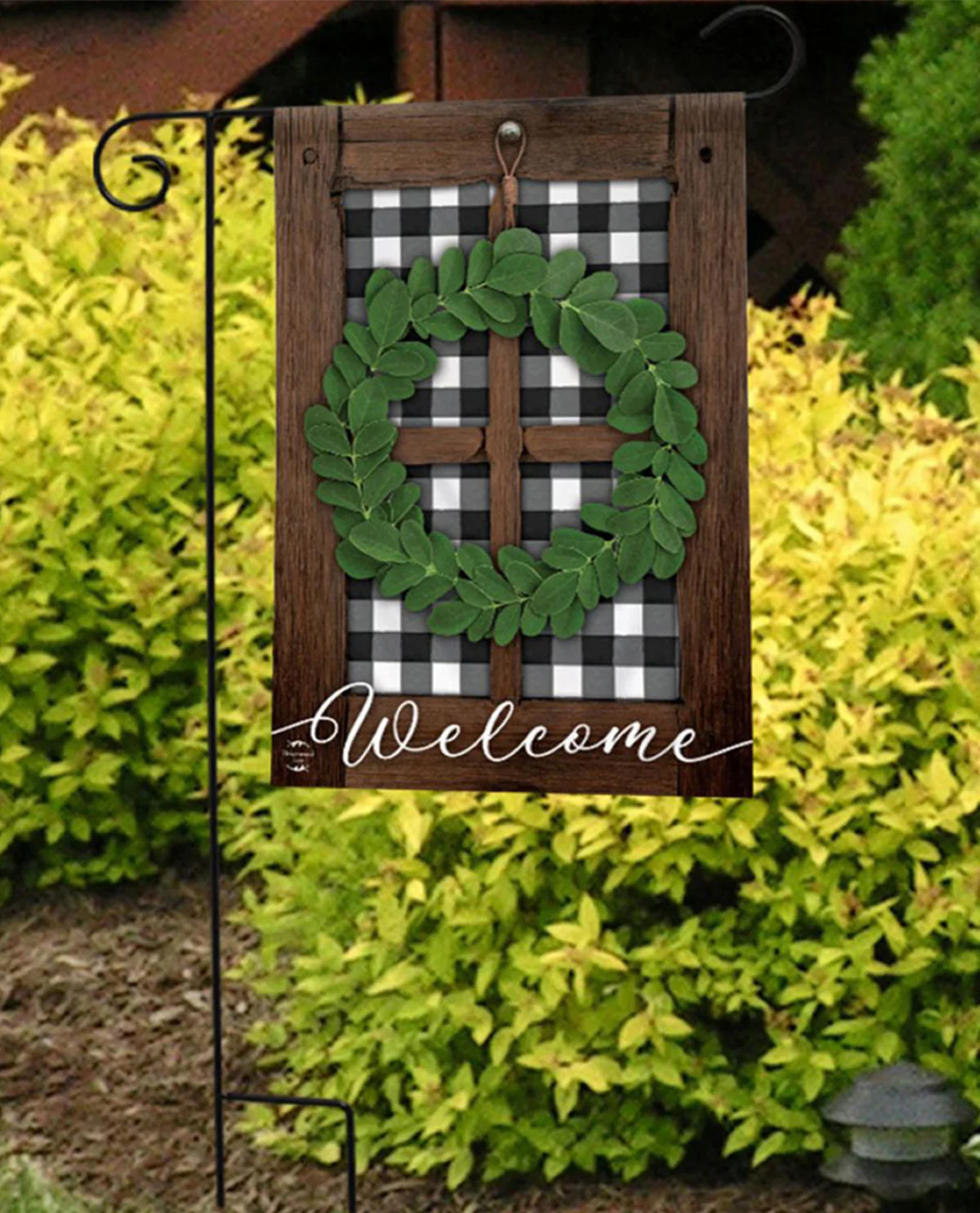 Boxwood Plaid Wreath Garden Flag - Image 3