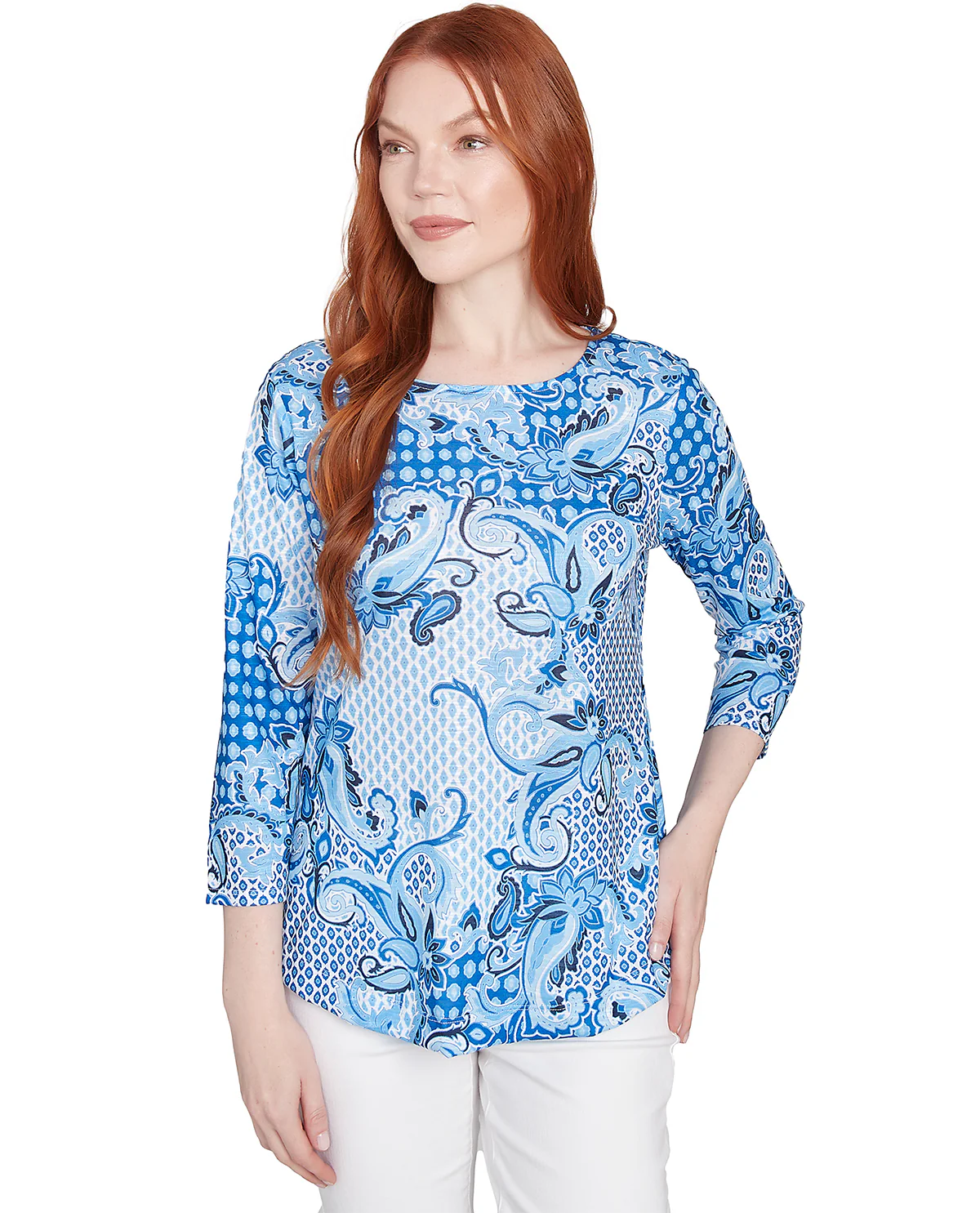 Ruby Road Spring Sublimation Color Block Knit Top - Image 2