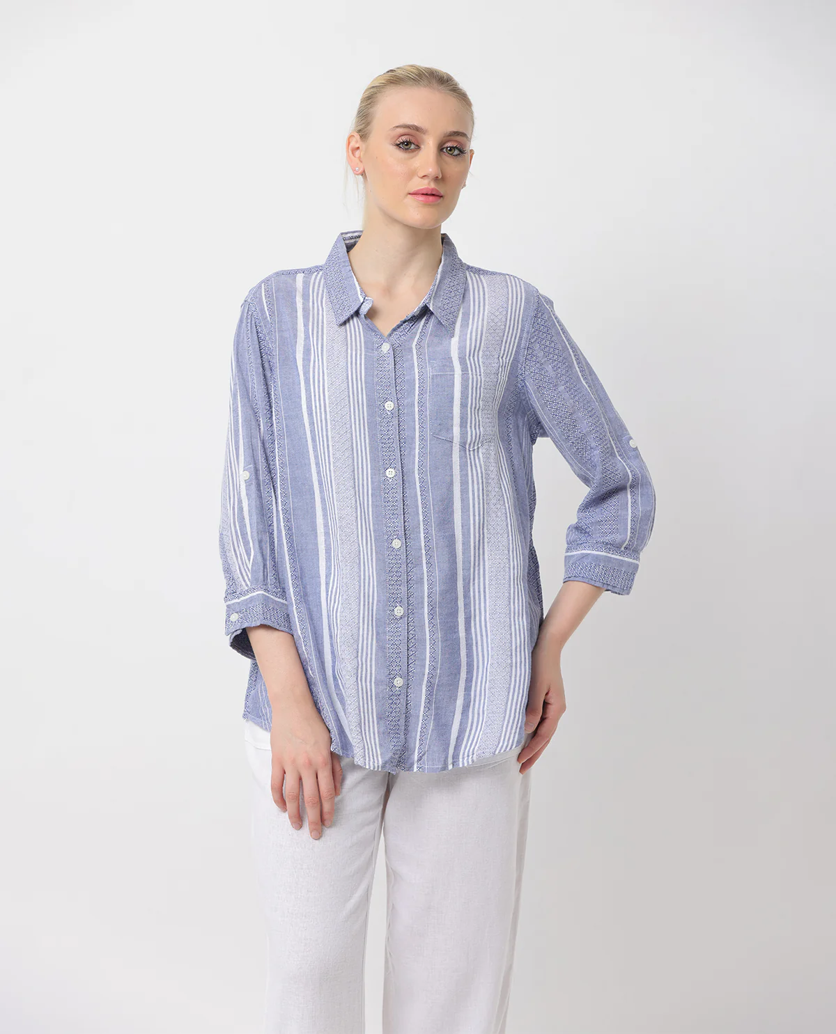 Dash Linen 3/4 Sleeve Button Front Top - Image 2
