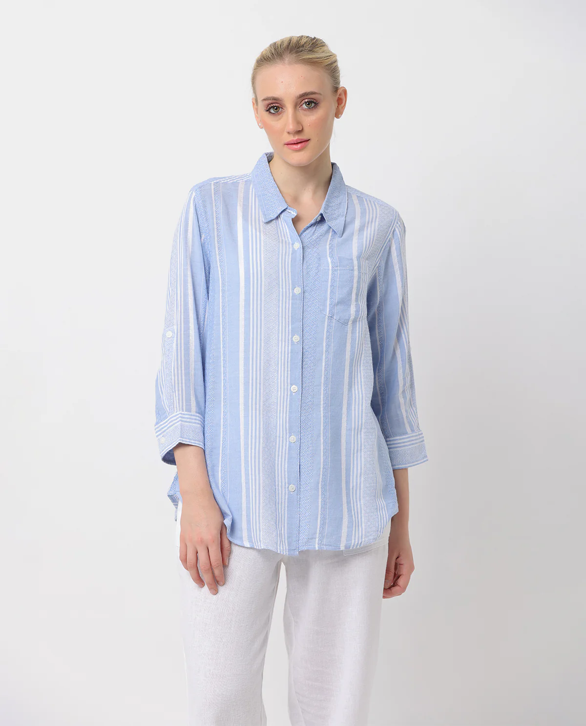 Dash Linen 3/4 Sleeve Button Front Top - Image 4
