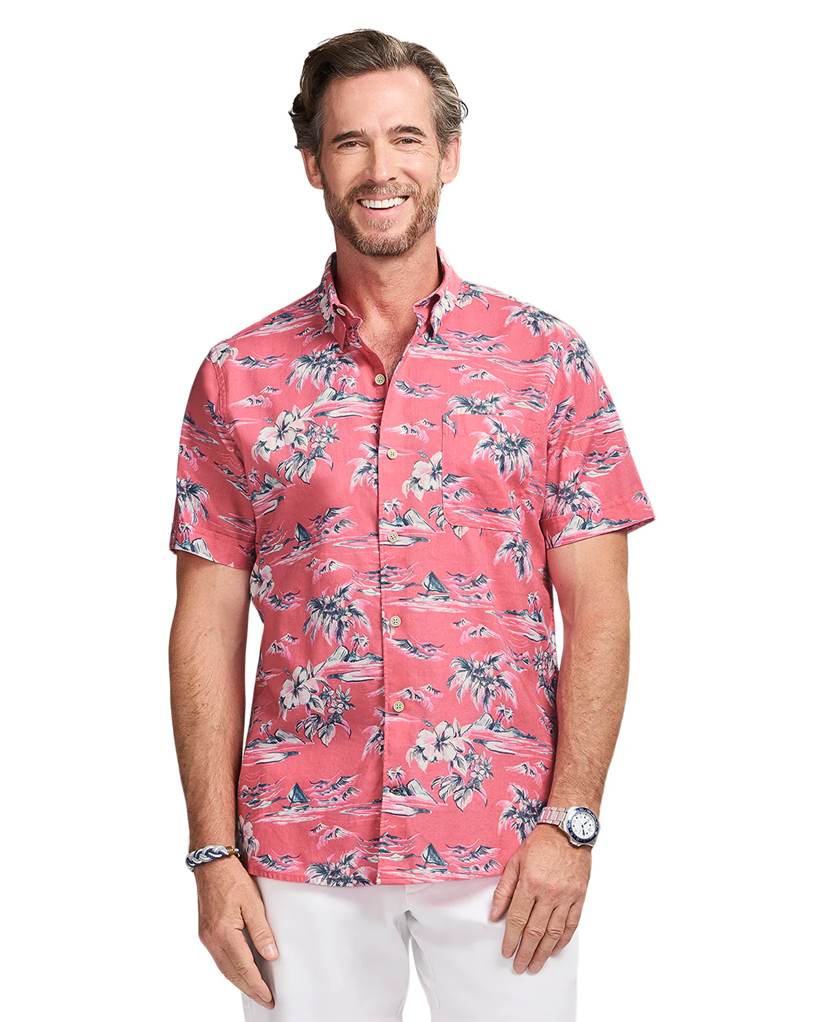 Izod Short Sleeve Dockside Chambray Print Woven - Image 3