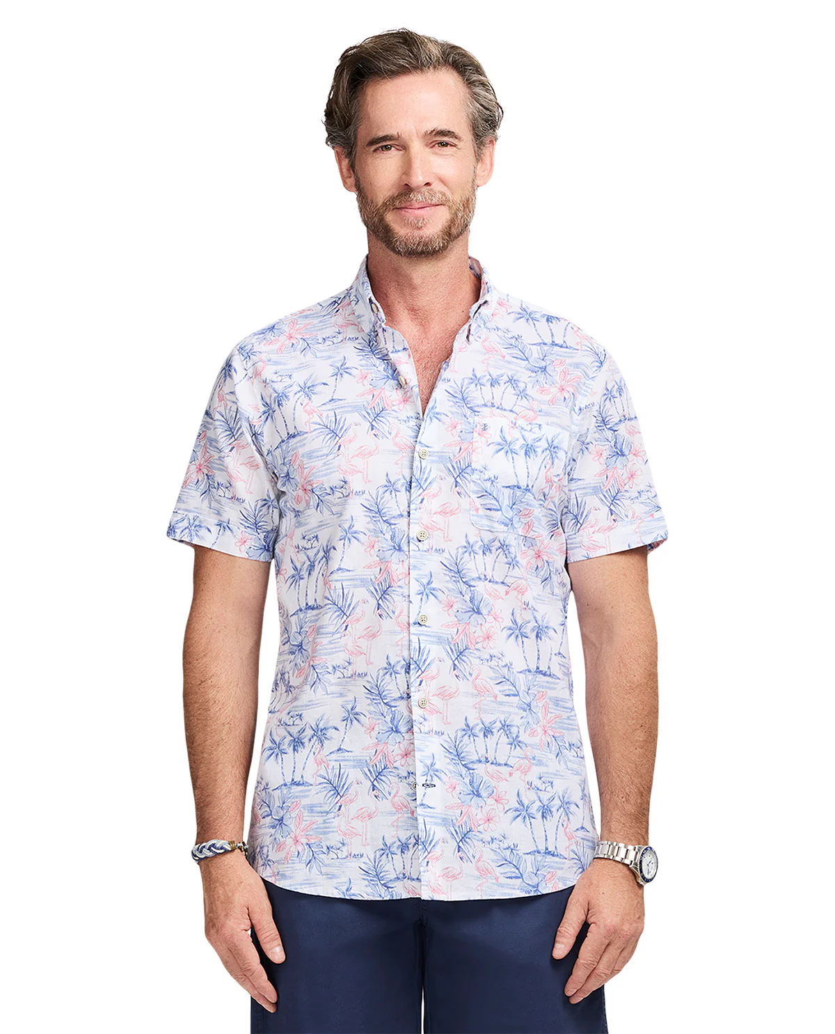 Izod Short Sleeve Dockside Chambray Print Woven - Image 4