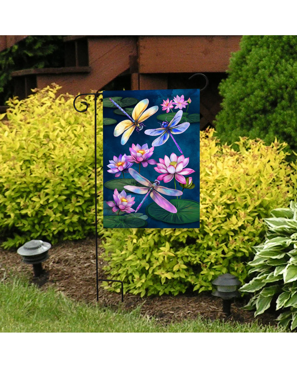 Dragonflies And Waterlilies Garden Flag - Image 2