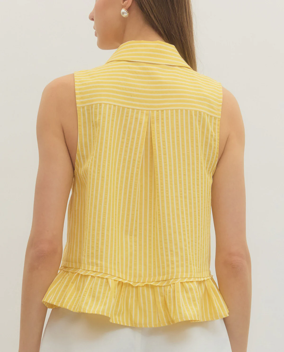 Entro Button Front Sleeveless Peplum Top Yellow - Image 2