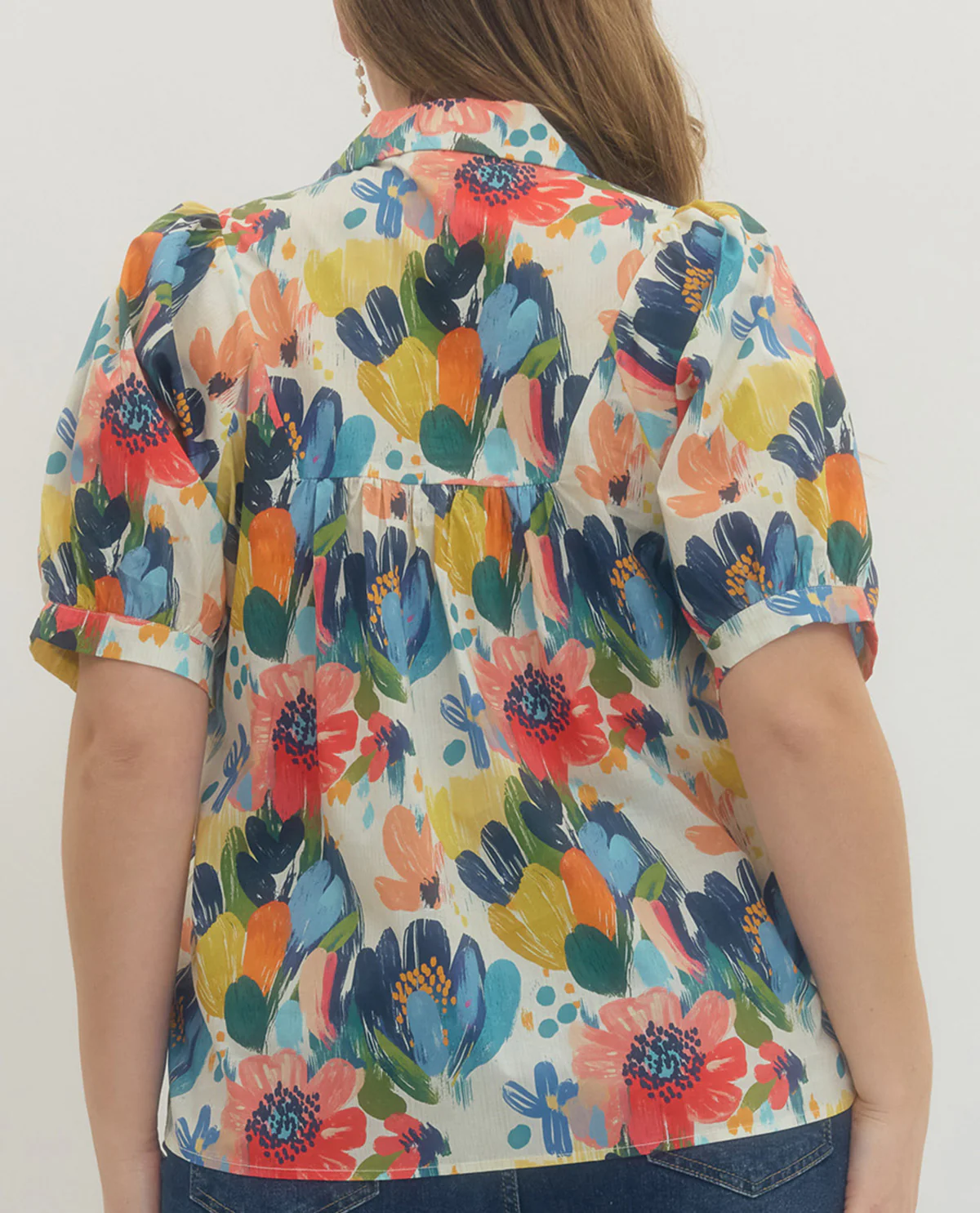 Entro Floral Print Smocked V-Neck Top Multi - Image 2