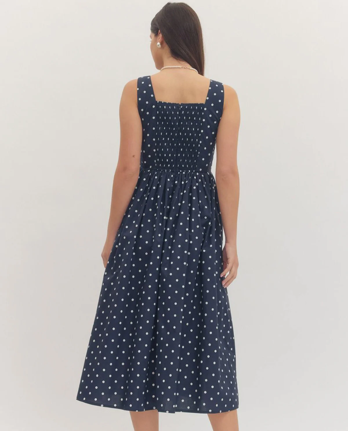 Entro Polka Dot Square Neck Dress Navy - Image 2