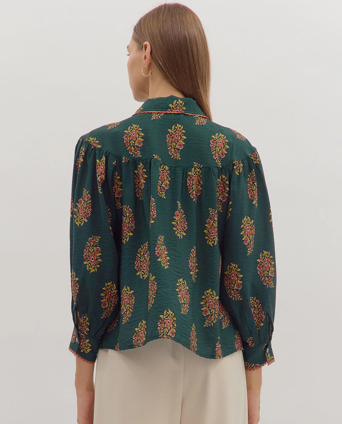 Entro Print Button Up Top Green - Image 3