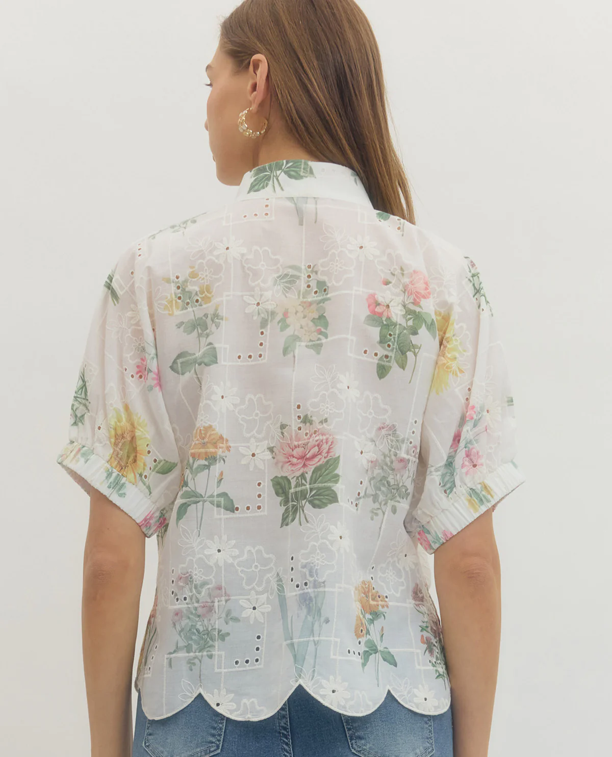 Entro Print Eyelet Top With Scallop Hem - Image 2