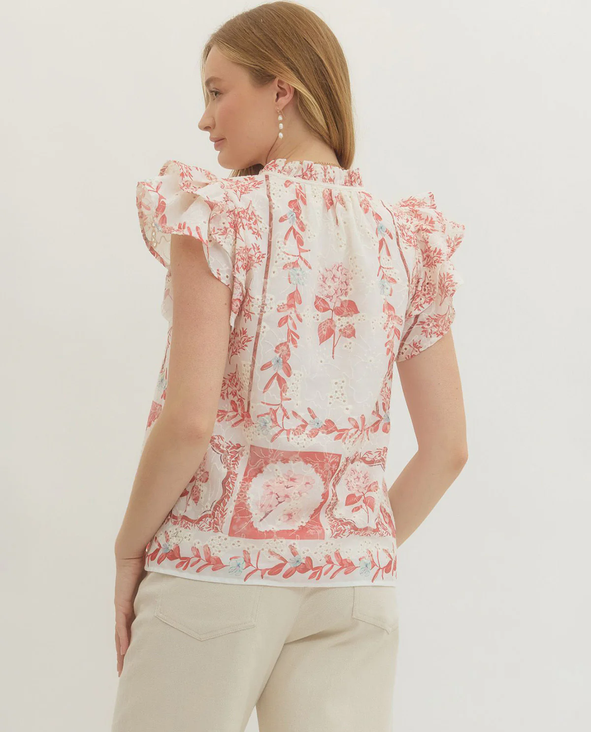 Entro Print Ruffle Sleeve Top - Image 2