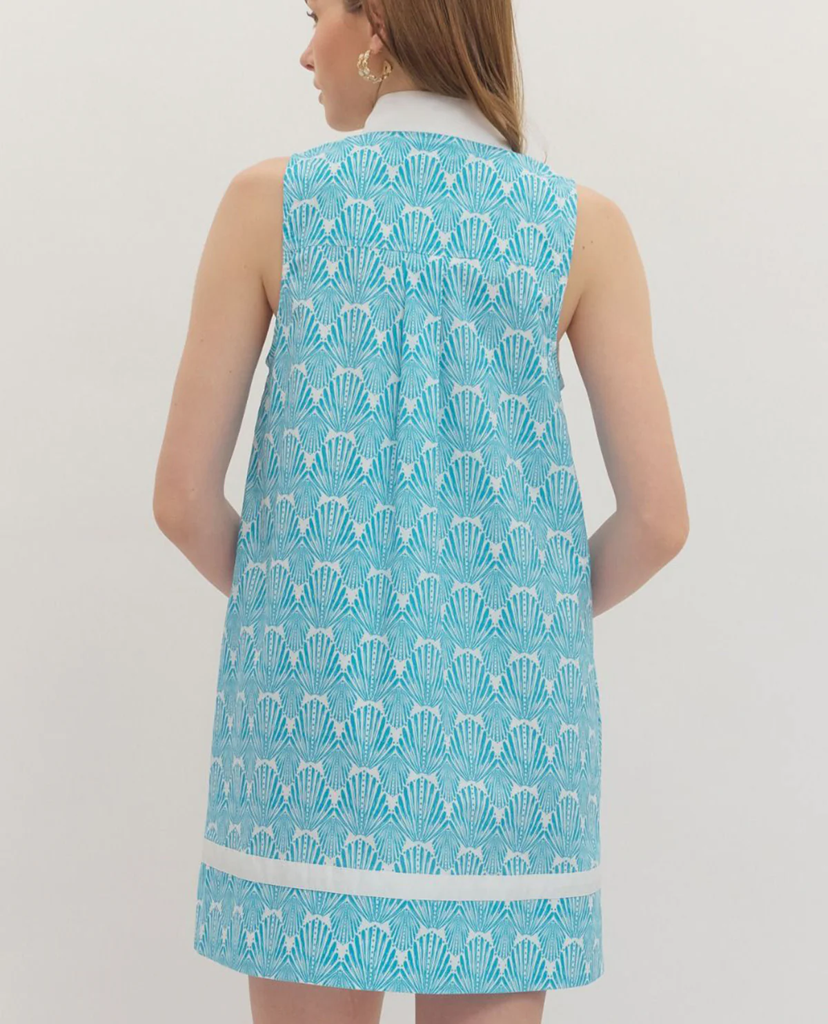 Entro Print V-Neck Dress With Contrast Trim Aqua - Image 3