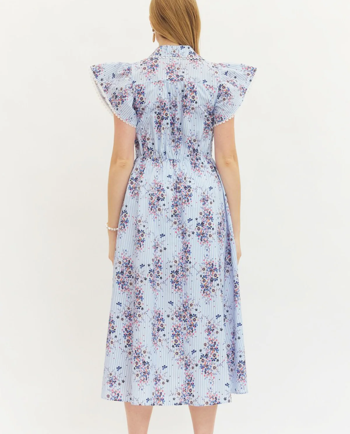 Entro Print Tie Waist Dress Blue - Image 2