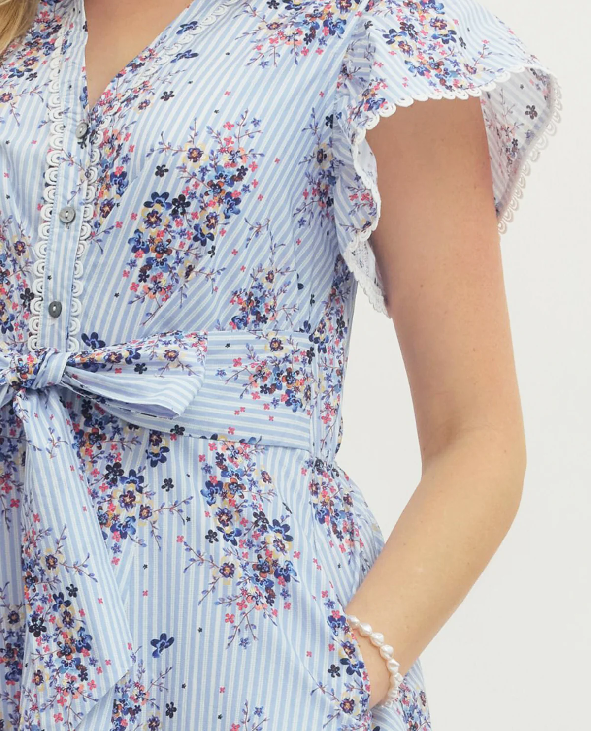 Entro Print Tie Waist Dress Blue - Image 3