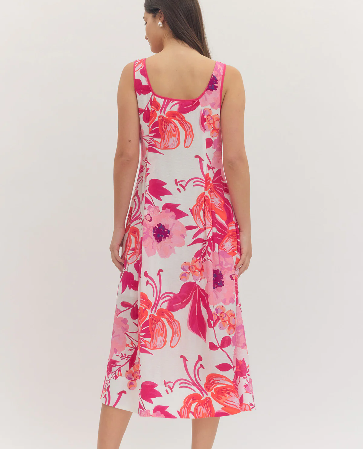 Entro Sleeveless Print Dress With Slit Neck Fuchsia - Image 2
