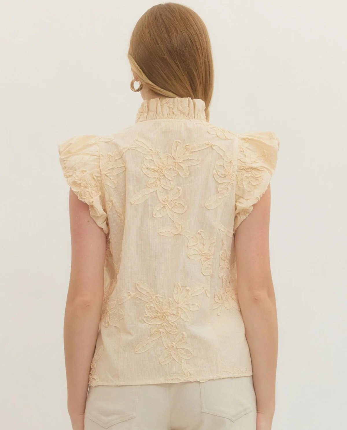 Entro Solid Button Front Top With Flutter Sleeves Gold - Image 2